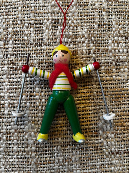 Vintage Wood Skier Ornament