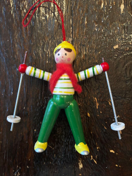 Vintage Wood Skier Ornament