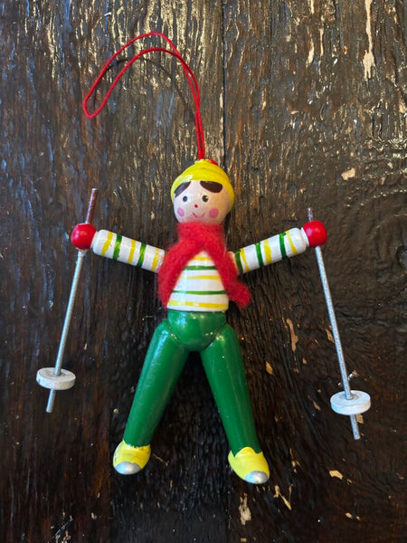 Vintage Wood Skier Ornament