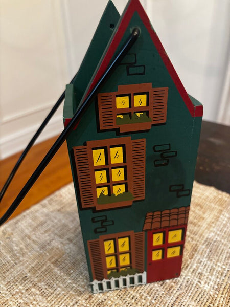 Williams-Sonoma Wood House Wine Bottle Holder Box w/Metal Handle.
