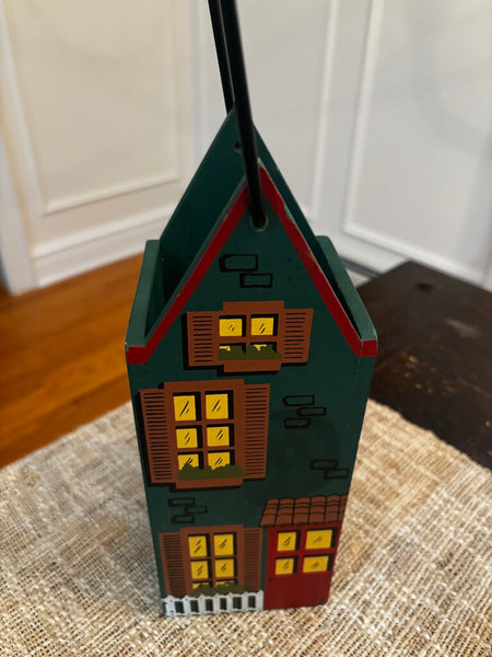 Williams-Sonoma Wood House Wine Bottle Holder Box w/Metal Handle.