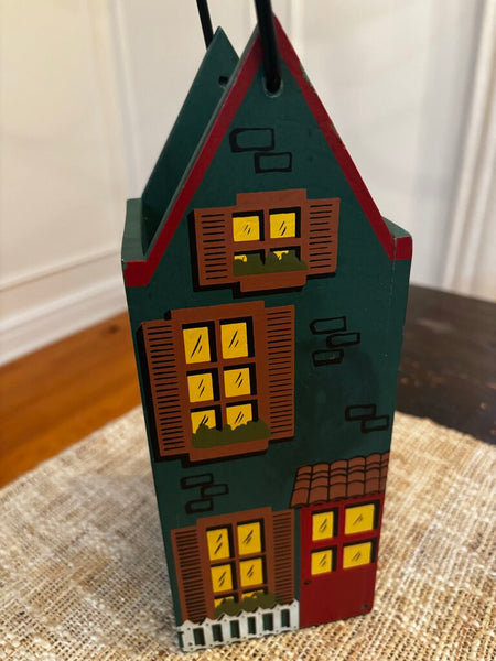 Williams-Sonoma Wood House Wine Bottle Holder Box w/Metal Handle.