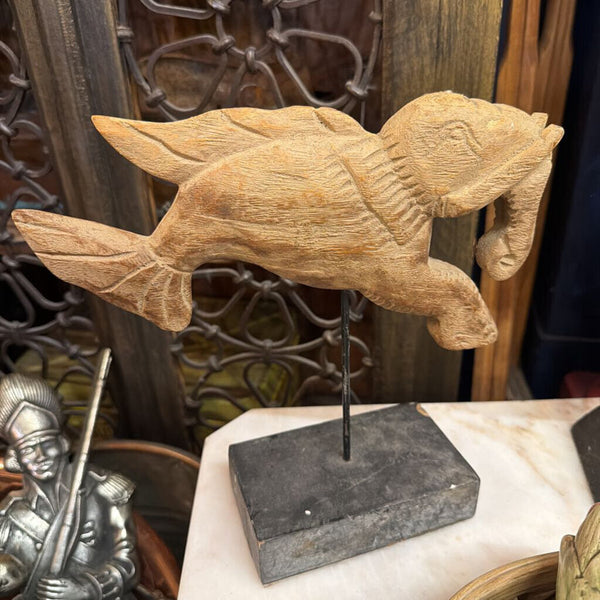 Vintage Thai Carved Wooden Mythical Creature on Stand