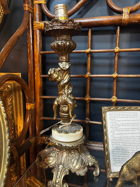 Vintage Brass Cherub Parlor Banquet Hollywood Regency Lamp 1960
