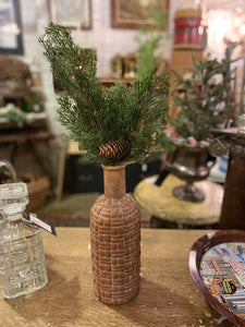 Brown Ceramic Vase W/ Christmas Greens