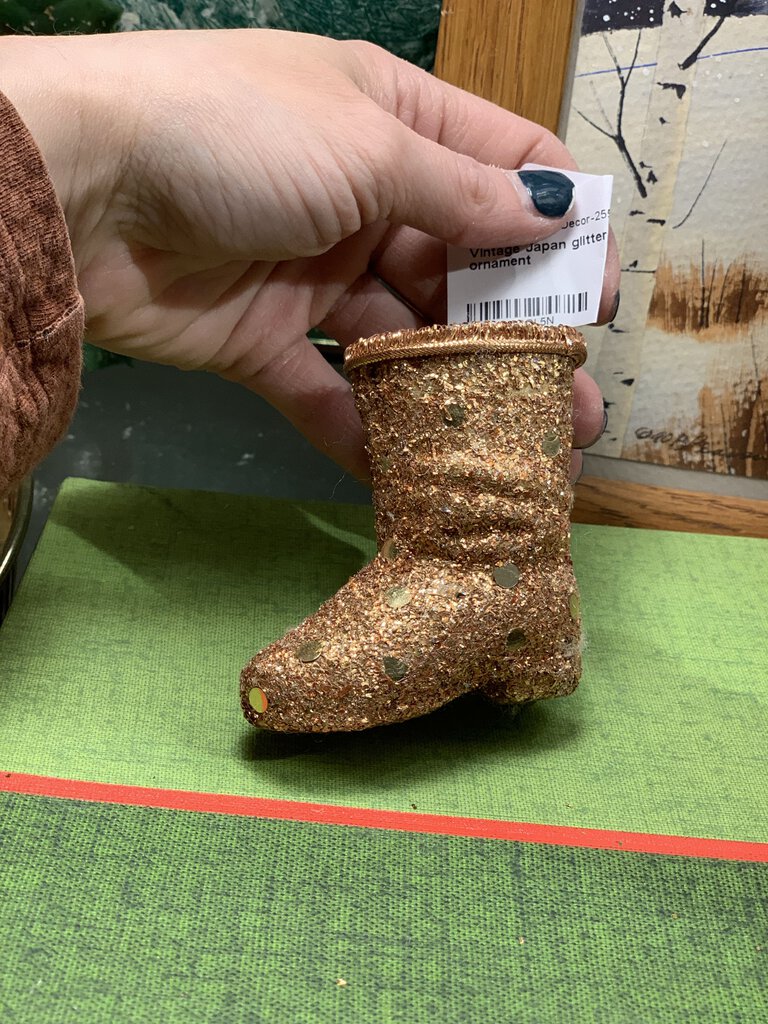 Vintage Japan glitter boot ornament