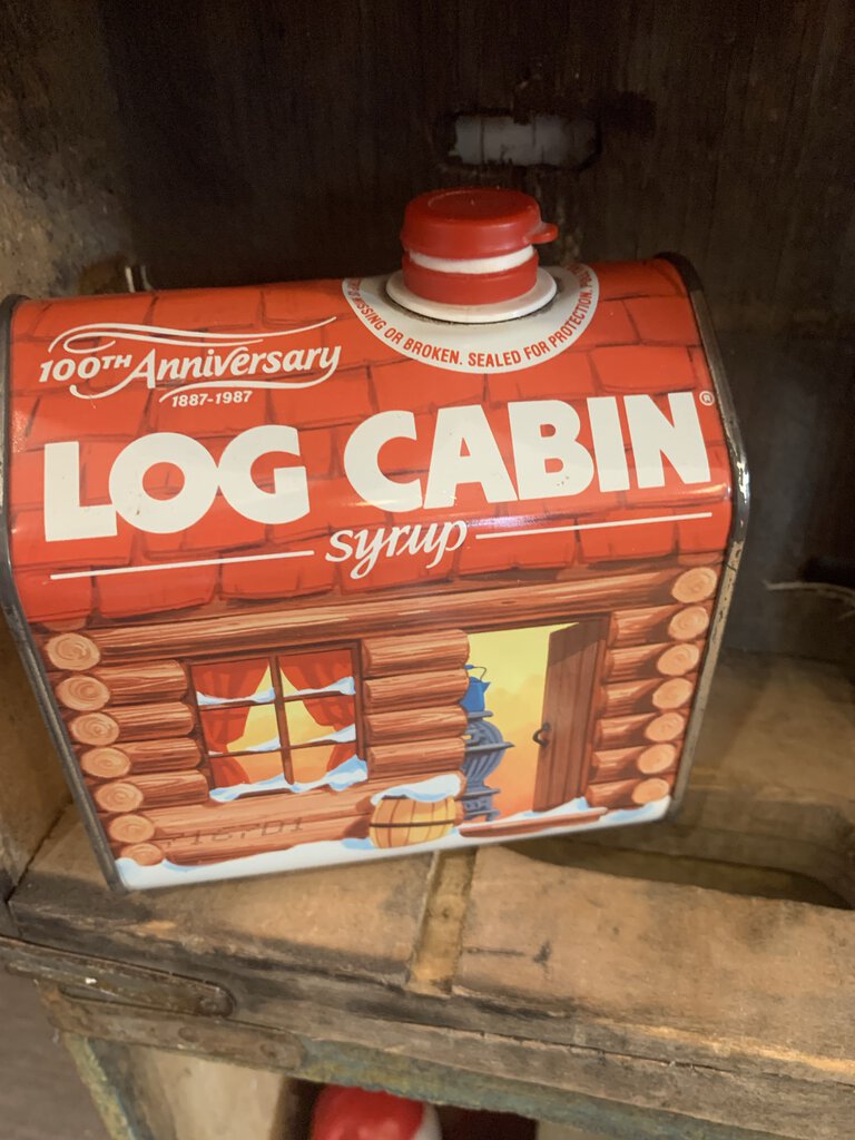 Vintage Log cabin syrup tin