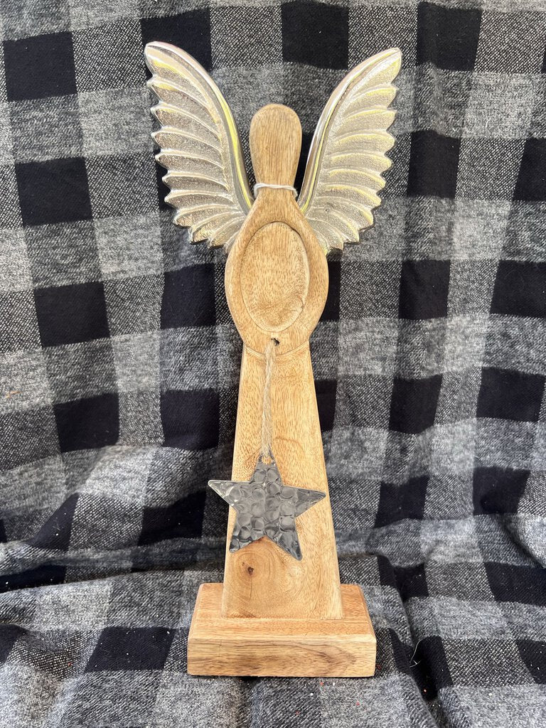 Wooden Angel w/silver wings 14h