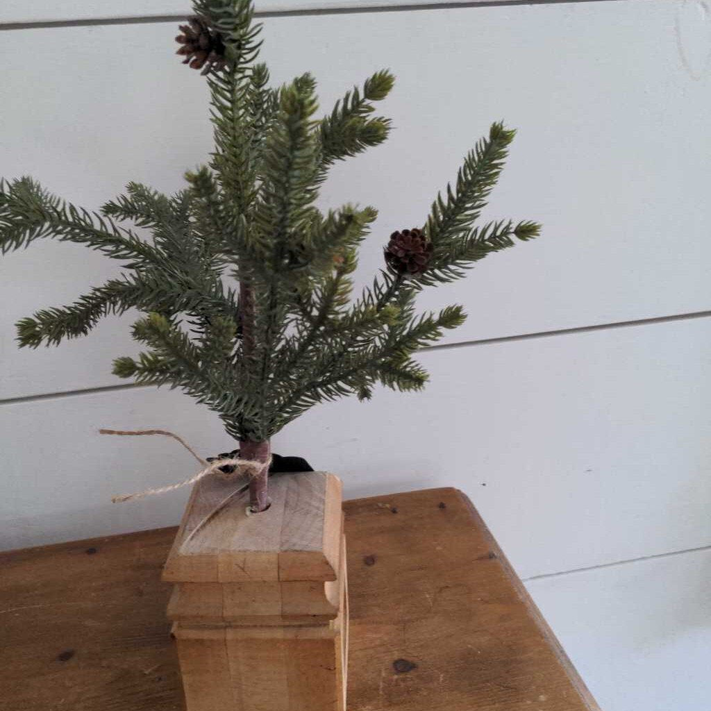 Christmas Tree in Salvaged wood base 16 inches