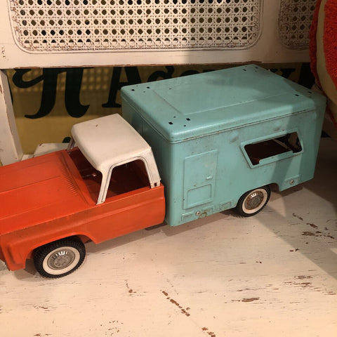 Vintage truck orange and teal metal as found