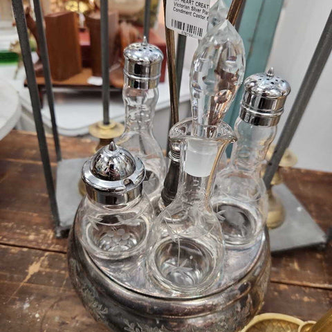Antique Victorian Silver Plate Cruet Stand Condiment Castor 5 Bottle Set