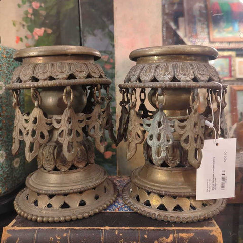 Brass Nepalese candleholders vintage pair