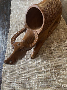 Vtg hand carved Water Buffalo wine bottle holder