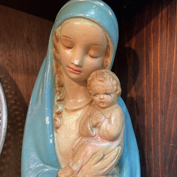 Vtg Chalkware Mother Mary & Baby Jesus