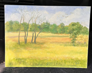 Original art - 16x12 - Field/meadow w/trees and birds