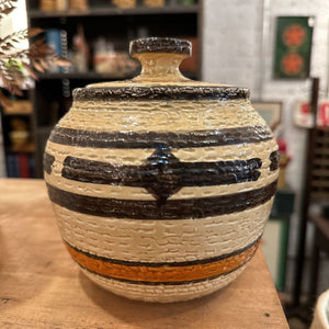 Vintage brown stripe pot with lid