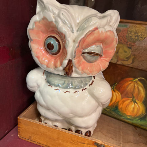 Shawnee pottery winking owl cookie jar, slight hairline at neck