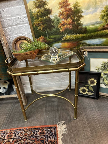 Vintage brass bamboo glass side table IN STORE PICK UP ONLY
