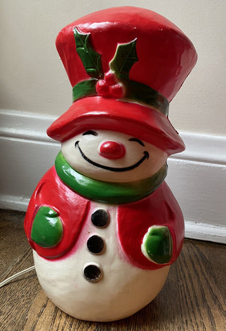 Union Blow Mold Snowman with Holly 13" Tall H1187