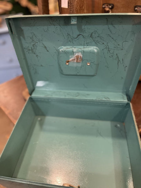 Jens Fresh Vintage ~ Vintage Sears teal safe box with key .
