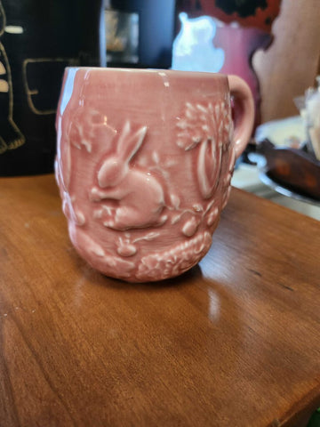Pink stoneware bunny mug