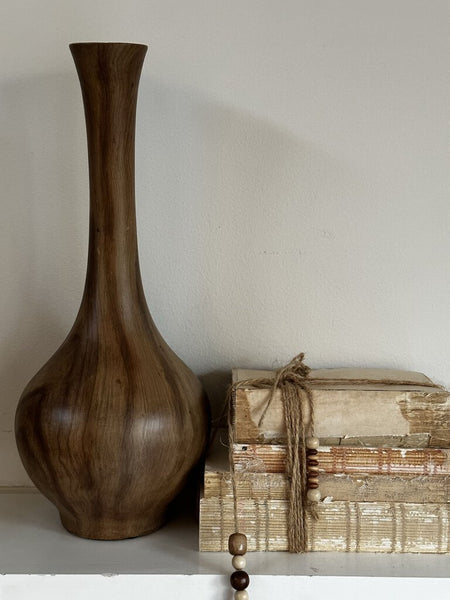 Tall Brown Ceramic Vase Wood Tones 18 in Tall