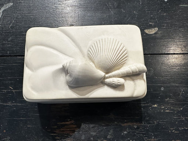 White Ceramic Sea Shell Trinket Box 5.5 x 2