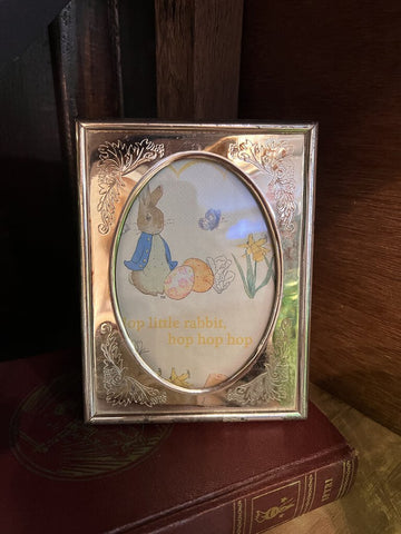 Silver plated brass frame with Peter Rabbit hop hop hop image