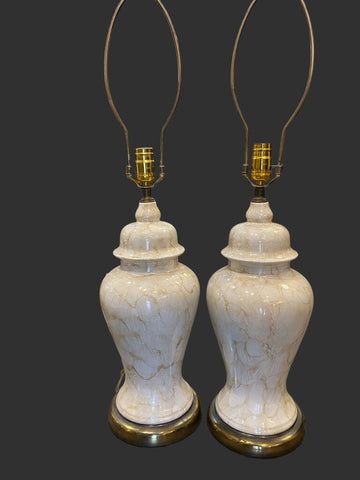 Pair of MCM Glazed Ceramic Lamps 33"h x 8"w